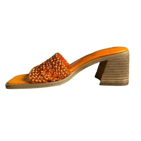 NEW Marc Fisher Jaxxon Square Toe Heeled Sandals Size 5.5 Orange Woven Strap - Picture 9 of 16